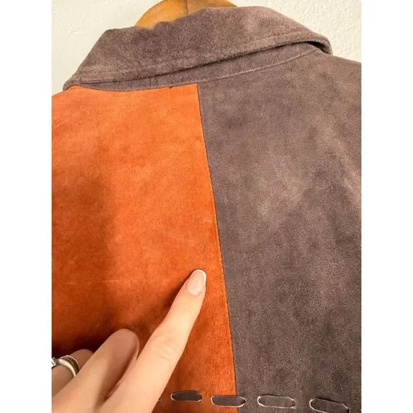 Vtg Jerry Lewis Womens Patchwork Leather Jacket Sz S Boxy Rodeo Western Longer - Picture 9 of 9